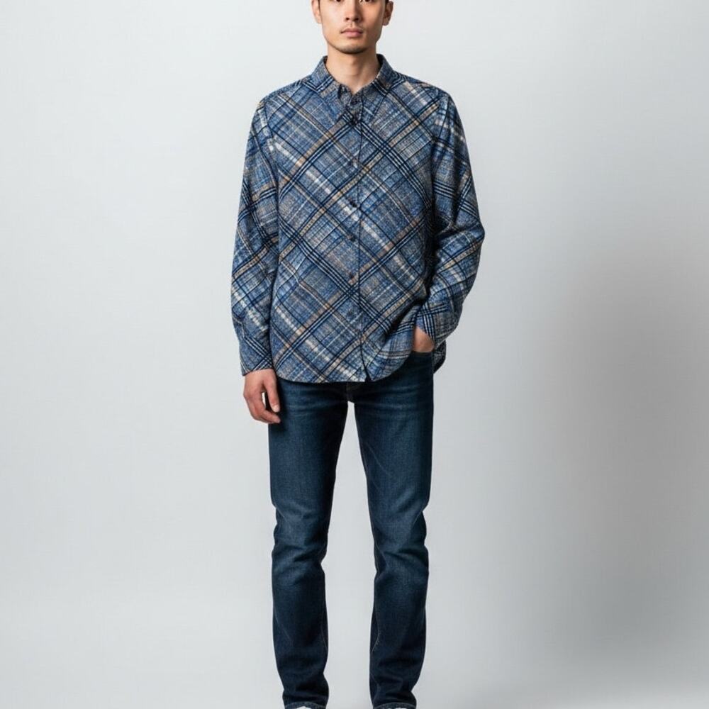 PRADA Check Pattern Cotton Dress Shirt Men's Sz 46 (M) Blue Multi Plaid Luxury